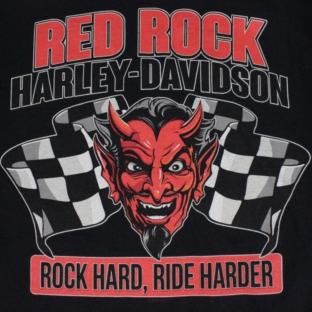 Harley Davidson Red Rock Rock Hard, Die Harder 2020 T-Shirt Mens Medium Devil